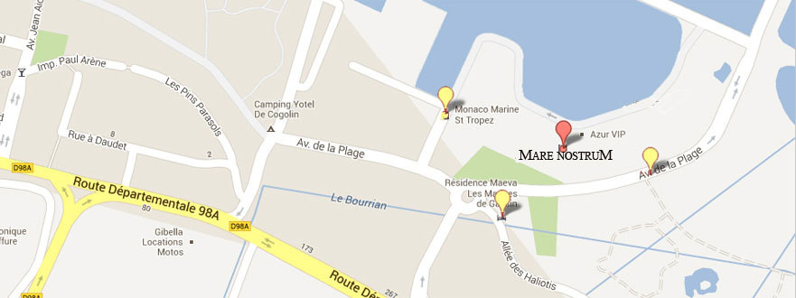 Carte d'accès à notre agence de location de bateaux saint tropez
